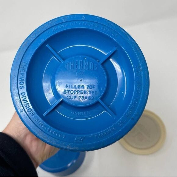 Thermos King-Seeley Blue Black Diamond Harlequin Pattern Plastic USA Vintage - Picture 4 of 7